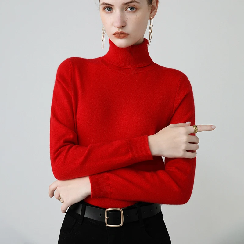 Autumn Winter 2022 New Women's High Lapel 100% Pure Cashmere Sweater Thickened Slim Knit Cashmere Sweater Bottoming Pullover