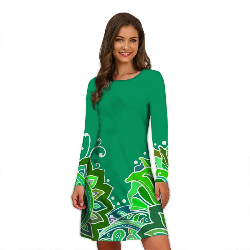 

Women's Round Neck Floral Loose Long Sleeve Dress Autumn And Winter Elegant Dresses For Women