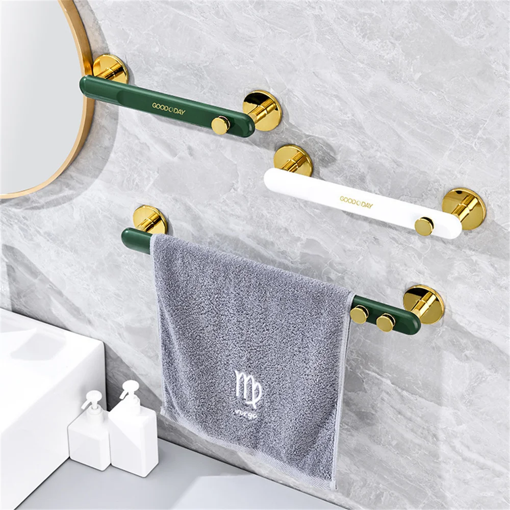 

Light Luxury Bathroom Accessories Towel Rack Hole-free Multifunctional Storage Shelf Single-pole Hanging Rod Kitchen Organizer