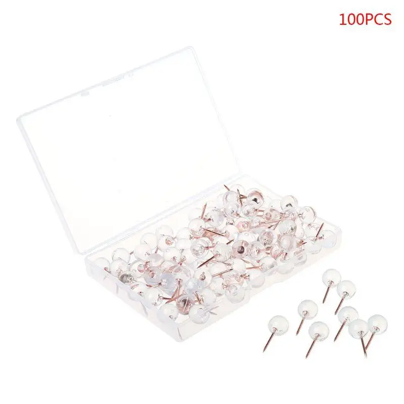 

100pcs Transparent Rose Gold Pushpins Thumb Thumbtack Board Round Ball Drawing Photo Wall Studs Office School Supply Dropship