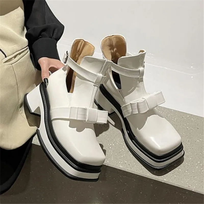 

Новинка осени 2022, модные женские полусапожки из искусственной кожи на платформе, женские повседневные полусапожки с квадратным каблуком и ...