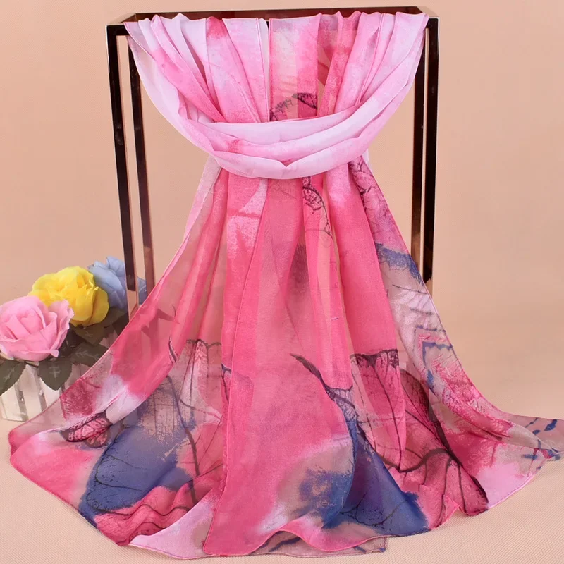 Высокое качество женские шарфы новый лист печатных шифоновый шарф платок шали и