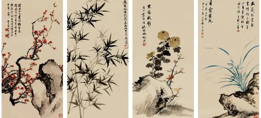 

Принт MT0992 в китайском стиле, цветы, слива, Орхидея, бамбук, хризантемы, художественный холщовый постер для украшения гостиной, домашняя картина
