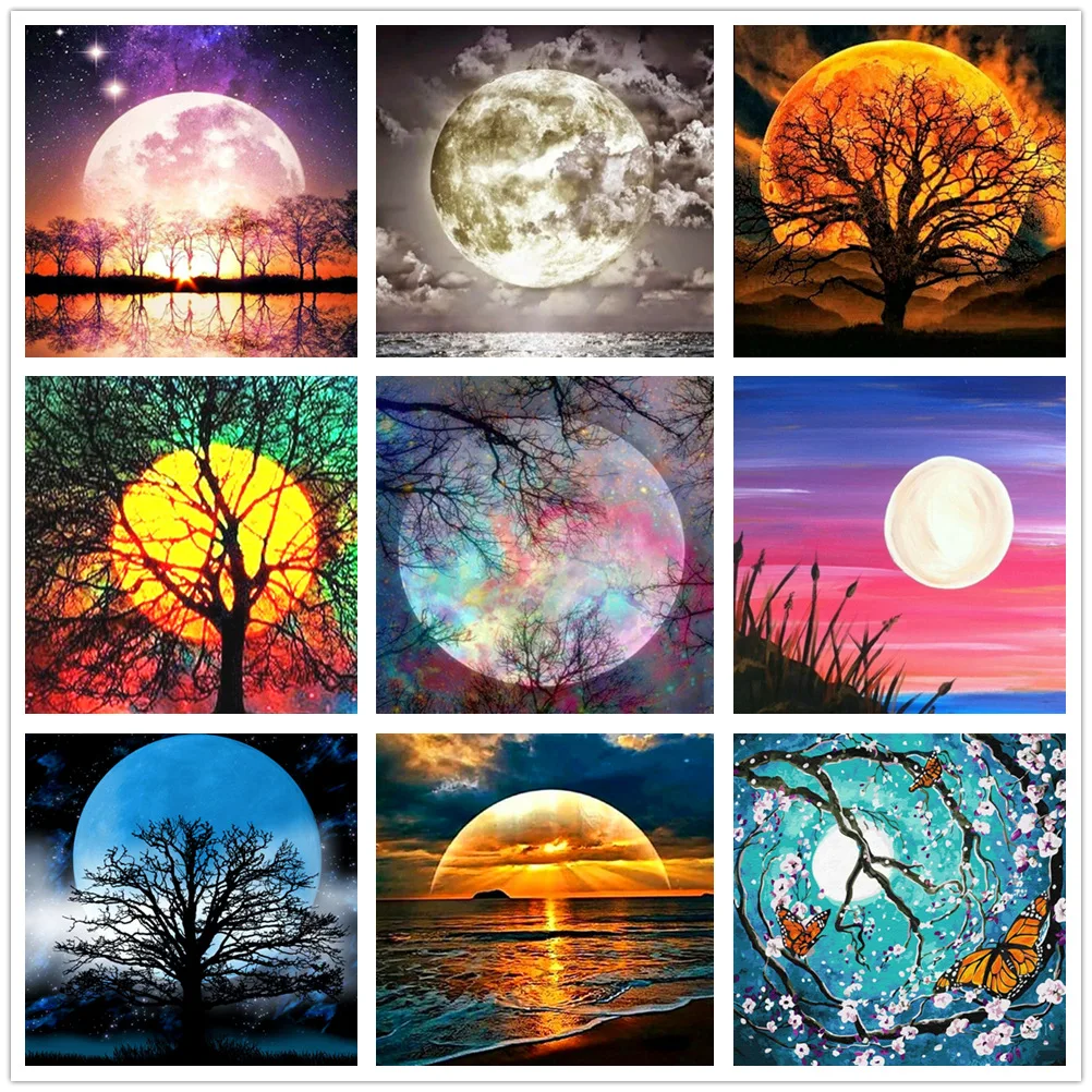

SIYU 5D Diamond Painting Moon Landscape Full Round Diamond Embroidery Mosaic Rhinestone Pictures Home Decoration