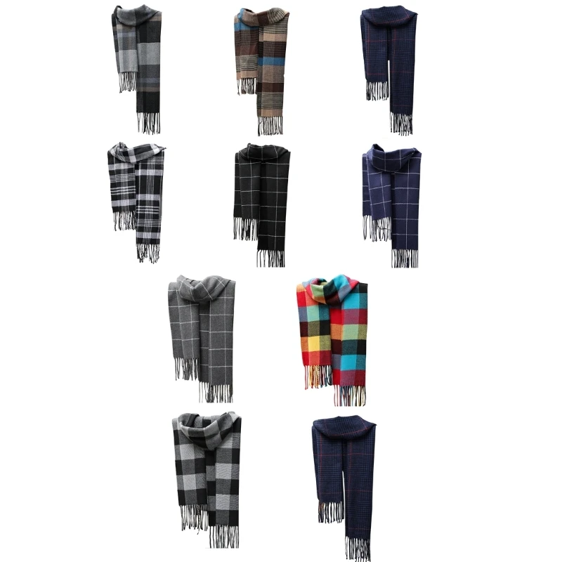 

Men Scarf Winter Scarves Fringed Plaid Scarf Classic Cashmere-Feel Wrap Scarf Unisex Shawl Outfit Outdoor Skiing Scarf