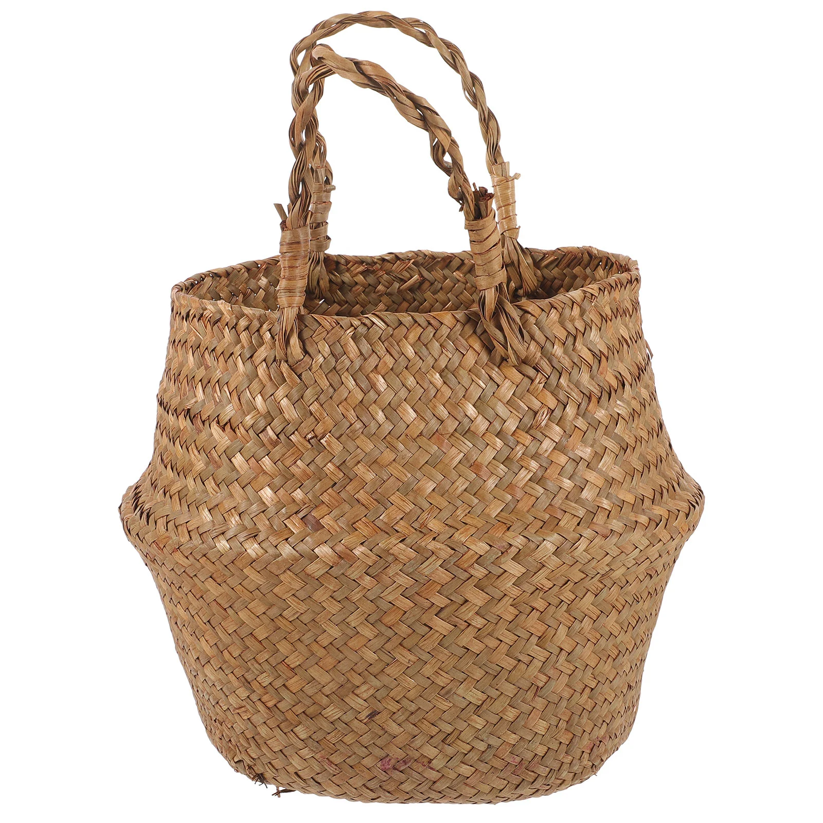

Collapsible Laundry Basket Seagrass Woven Flower Small Round 22x20cm Handmade Storage Bin Seaweed Decorative Rope Baskets