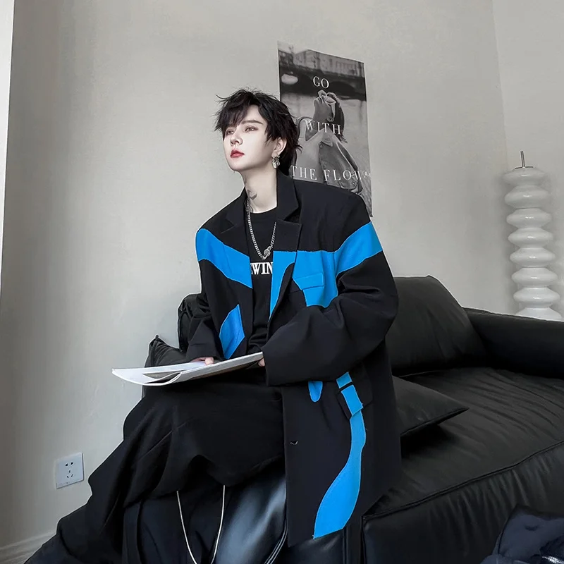 Мужской однобортный Блейзер с лацканами разных цветов в Корейском стиле