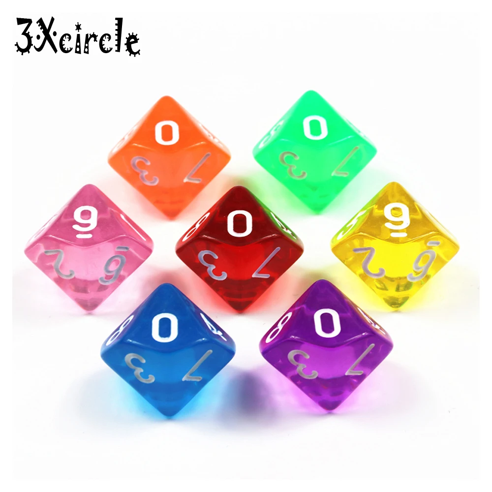 

Hot Sale 10PCS TRPG D10(0-9) Transparent Dice DNDGame 10 Sided Games Dices 7 Colors Desktop Game Pieces for DNDGame,rpg