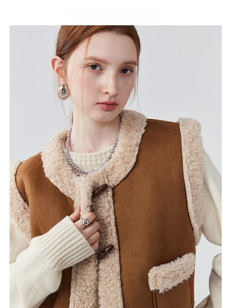 La Chapelle новый зимний лоскутный жилет из овечьей шерсти женский меховой