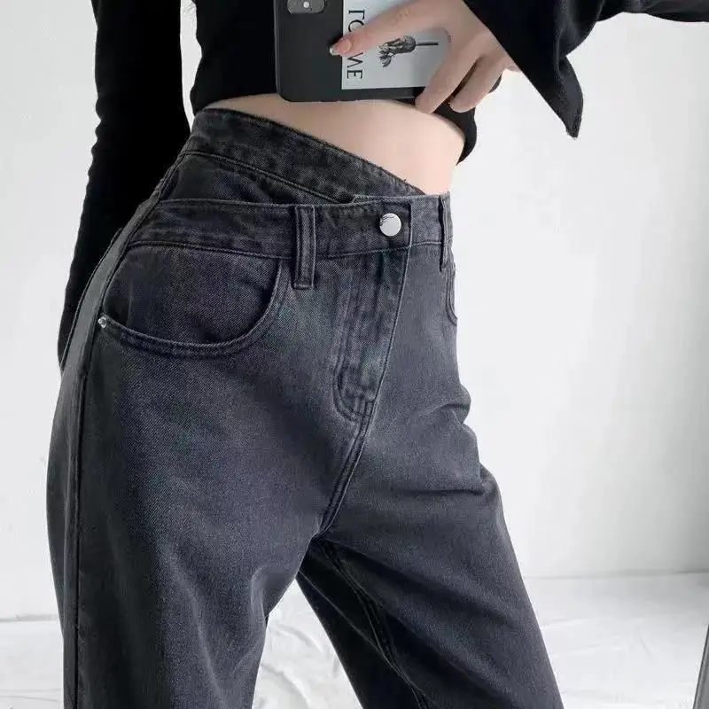 

Black Blue Wide Leg Jeans Women 2022 Stretchy Vintage Streetwear Mom Baggy Jeans High Waisted Femme Denim Pants Plus Size XS 2XL