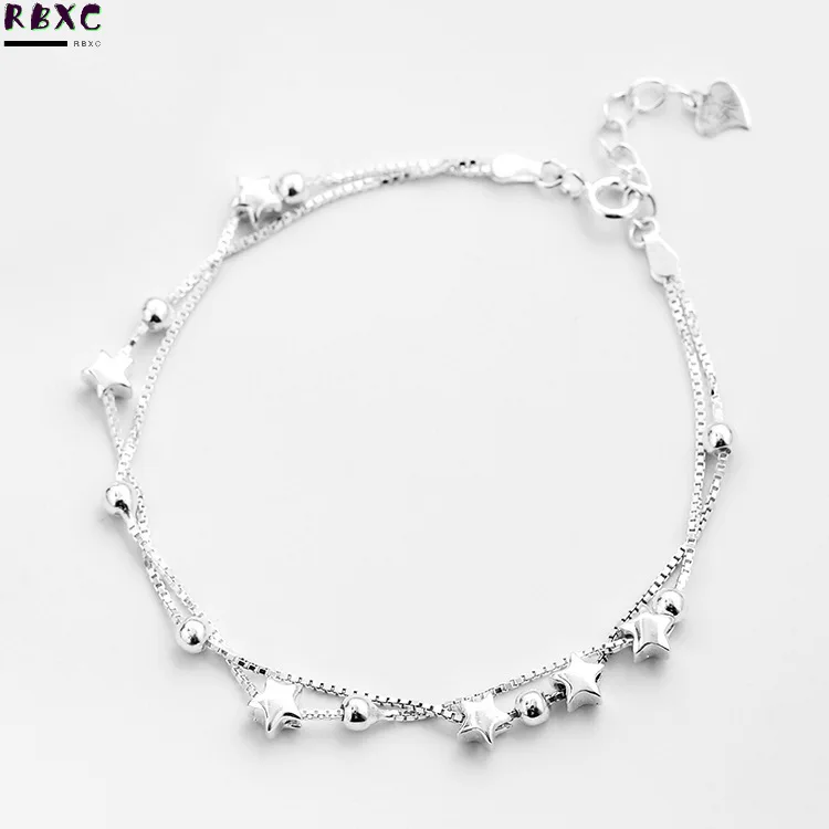 

RBXC 925 Sterling Silver Bracelet star double layer Bracelet women's Korean Fashion Bracelet Silver Bracelet