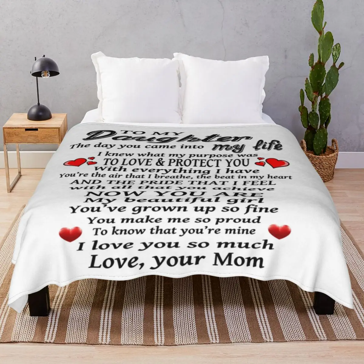 To My Daughter Love Design Blankets Fleece Printed Ultra-Soft Throw Blanket for Bed Sofa Camp Office