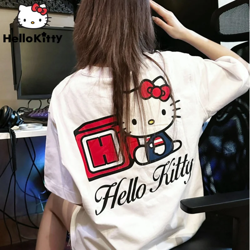 

Kawaii Sanrios аниме серия Hello Kittys пряные девушки нишевое милое свободное универсальное в стиле INS платье сестры хлопок короткий рукав