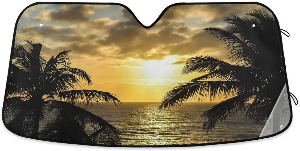 

Oarencol Palm Tree Sunset Car Windshield Sun Shade Tropical Beach Ocean Foldable UV Ray Sun Visor Protector Sunshade to Keep You