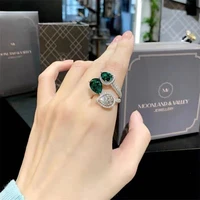 vintage emerald diamond rings big water drop green crystal stone finger rings for women silver colour open size adjustable rings