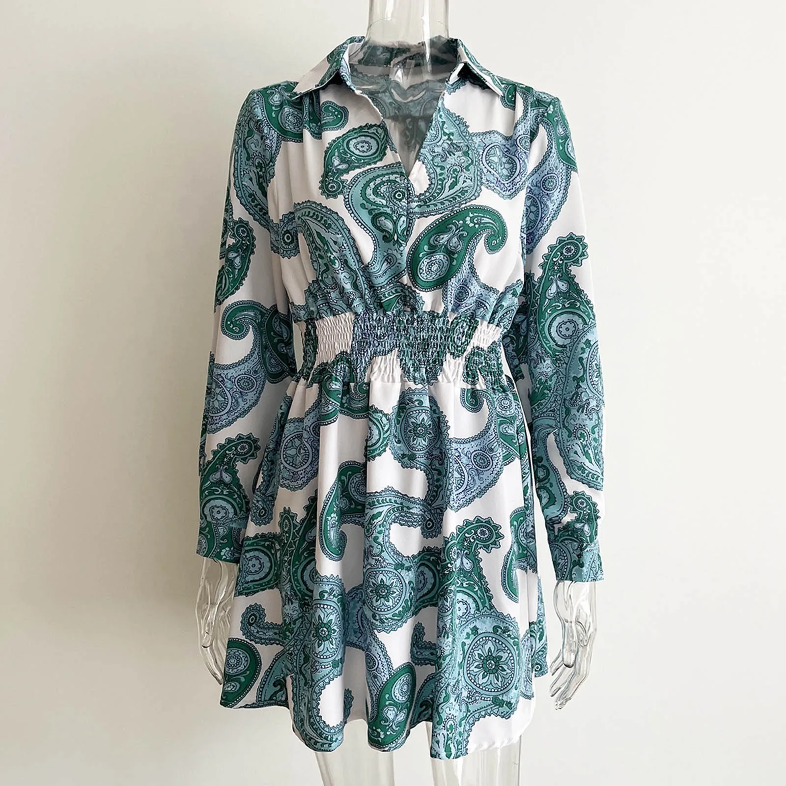 

Женское платье с длинными рукавами, свободное платье в стиле ретро с воротником-рубашкой и поясом на резинке