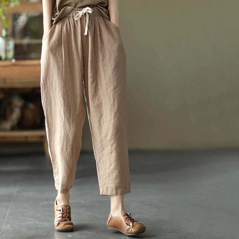 Female Harem Trousers High Waist Casual Korean Ankle Length Pants New Vintage Women Cotton Linen Pants Summer Fashion Streetwear