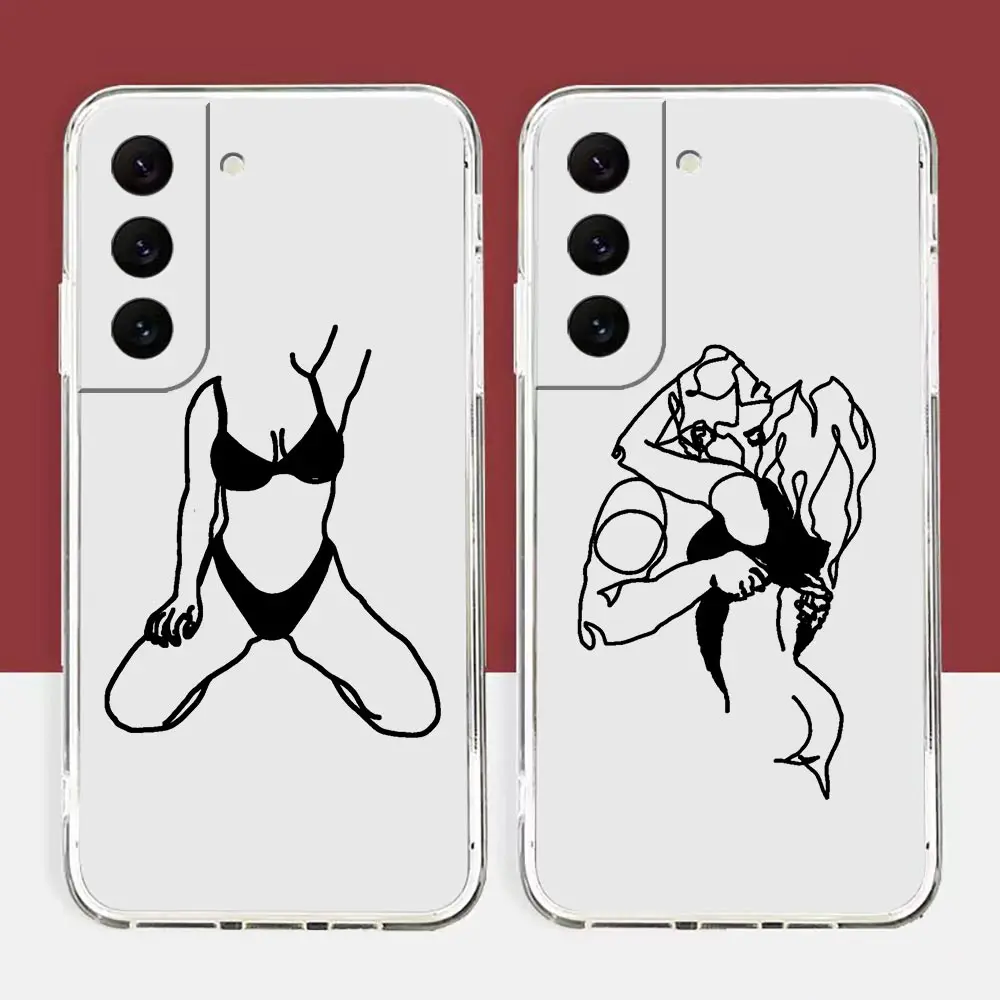 

Abstract Sexy Funny Couple Art Lines Clear Case For Samsung S30 S22 S21 S20 S10 NOTE 20 10 A03S A03 A02S FE ULTRA PLUS 5G Funda