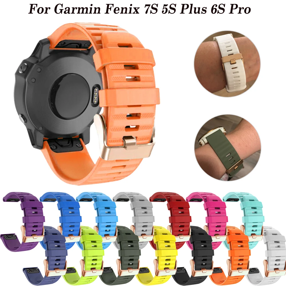 

20mm Silicone Smart Watch Band For Garmin Fenix 7S 6S Pro 5S Plus Strap Quick Release Bracelet Rose Gold Buckle Wristband Correa