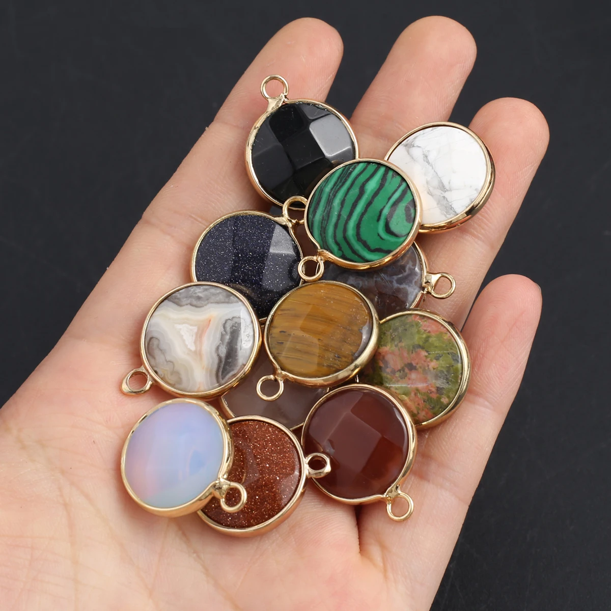 

12PCS Natural Semi Precious Stone Agate Turquoise Round Pendant 25x17mm Jewelry Making DIY Necklace Earrings Accessories Gift