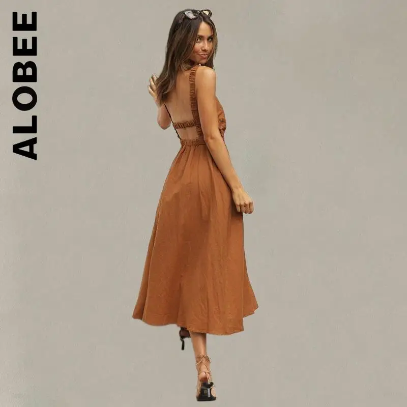 

Alobee New Dress Women Spaghetti Strap Black Backless Maxi Dress Ladies Dress Soft Holiday Dresses Woman Vestidos Female