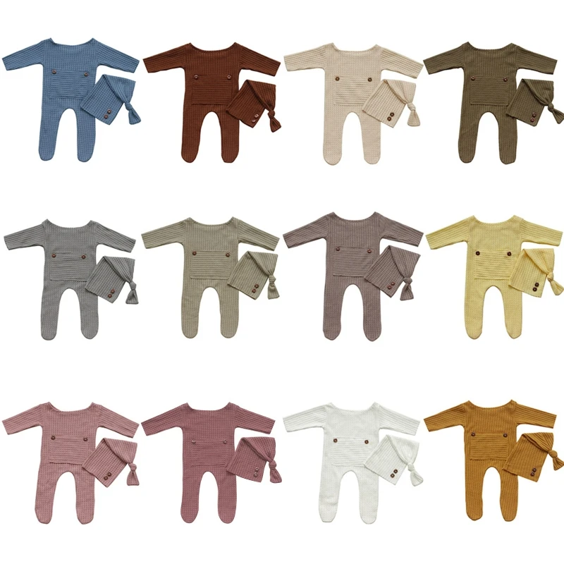 

Младенцы Фотосессия Вязаная Одежда Fotografia Наряды Комбинезон Шапочка Набор