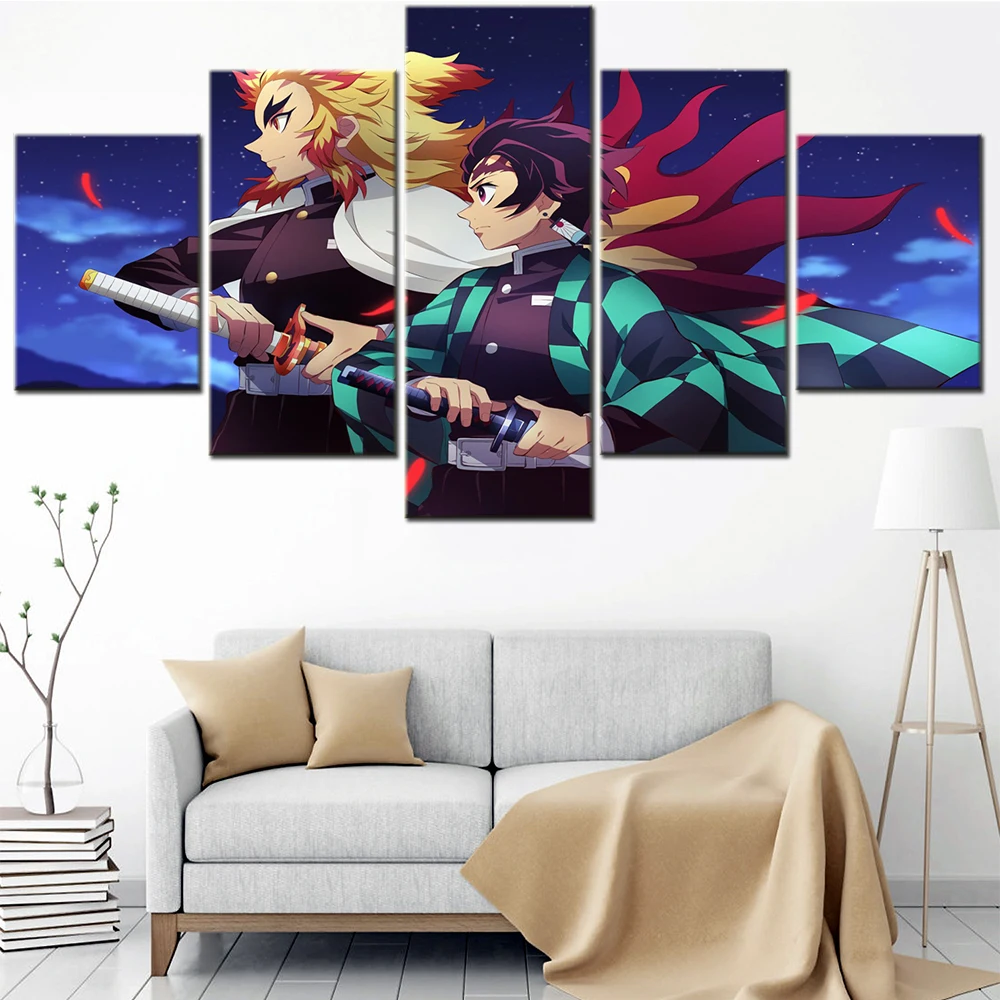 

Painting Canvas Room Decor Demon Slayer Kimetsu No Yaiba Anime Character Poster 5 Pieces Modern Wall Art for Living Room Picture