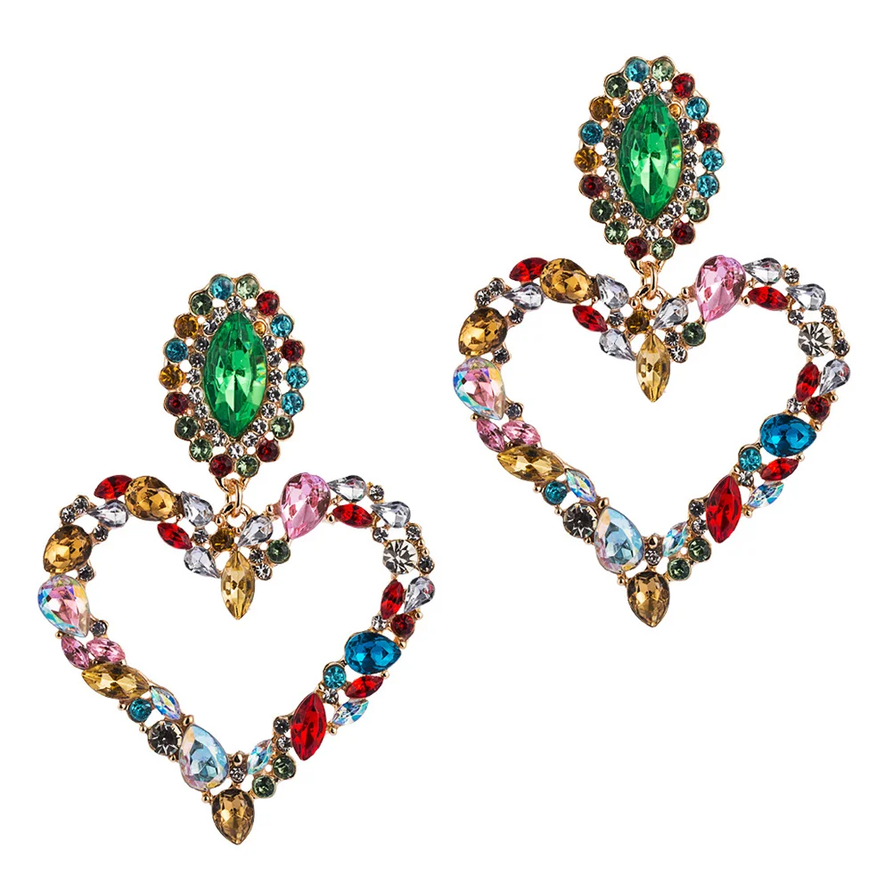 

Earrings Heart Dangle Drop Vintage Ear Drops Colorful Earring Crystal Danglingwomen Rhinestone Pendant Love