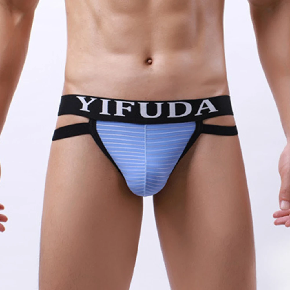 

Men Sexy Striped Briefs Low Rise Panties Man Soft G-Strings Thong Double Waist Underpants U Convex Pouch Underwear Cut-out