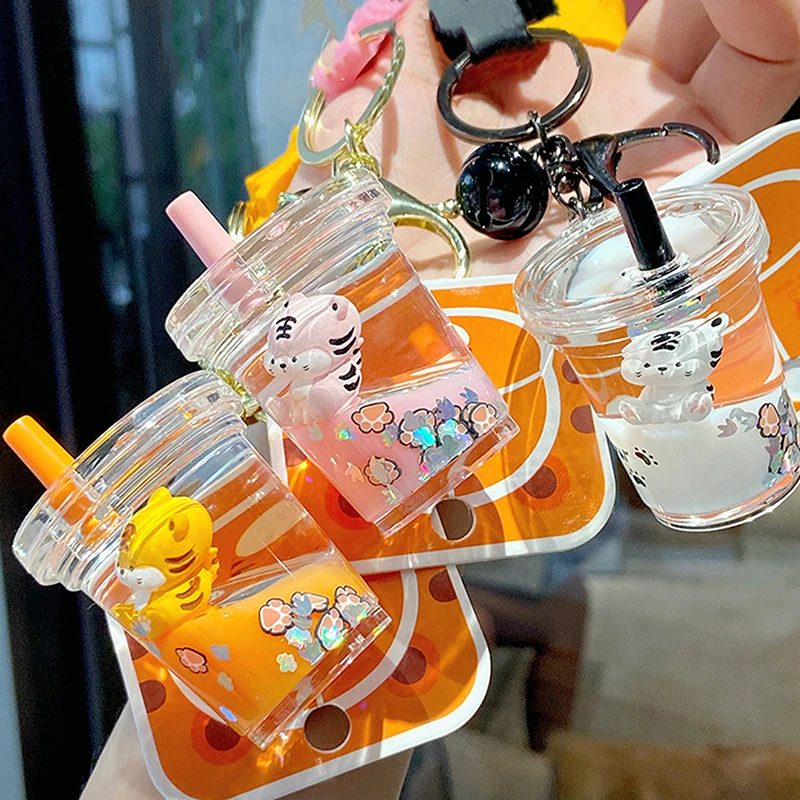 

Creative Liquid Key Keychain Tiger into Oil Ring Chain Pendant Lanyard Gifts