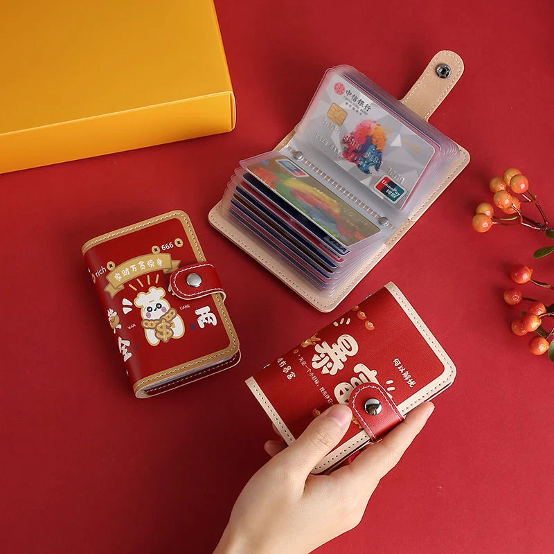 

Creative Auspicious Lucky Cartoon Card Holder 20 Slots ID Card Degaussing Button Storage Bag Business Card PU Leather Cover