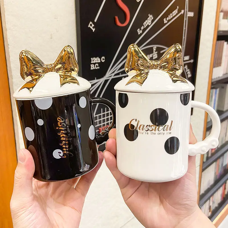 Корейская керамическая чашка с бантом для девочек, креативная домашняя чашка для завтрака и кофе, милый подарок на день рождения, чашка для ...