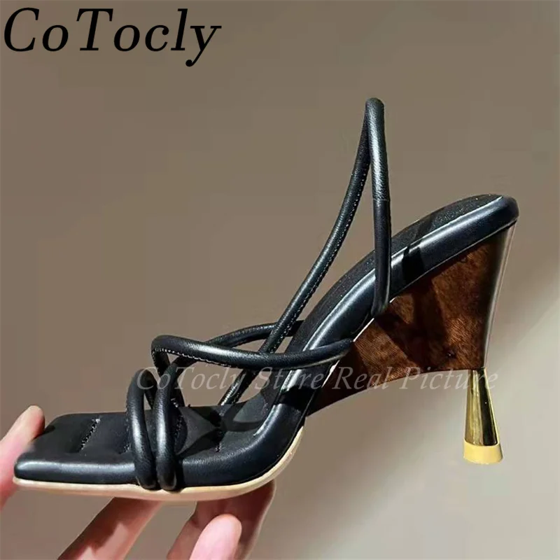 

Summer High Heels Gladiator Sandals Women Genuine Leather Party Shoes Women Wood Grain Wedge Heels Sandals Woman Sandalias Mujer