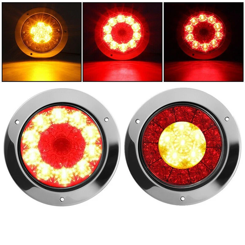 16 LED Car Round Amber Red Taillights Rear fog Light Stop Brake Running Reverse Lamp For Truck Trailer Lorry