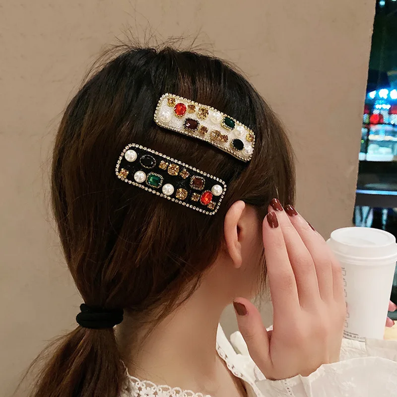 

MOONBIFFY Pearl Rhinestone Crystal Hair Clip Hairpin for Women Girl Handmade Geometric Barrettes Headwear Accessories Wholesale