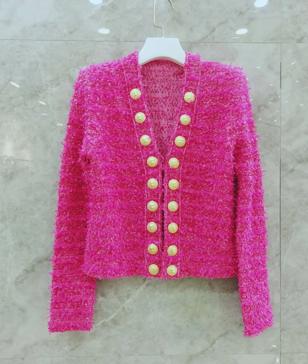 

2022 Spring Autumn Top Quality Rose Red Front Button Easy Matching Vintage Straight Jacket Women