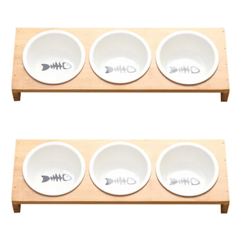 

2X Fashion Cat Dog Feeders Bowls Bamboo Tableware Ceramic Pet Food Water Bowl High Grade Antiskid Pet Supplies Bowl L
