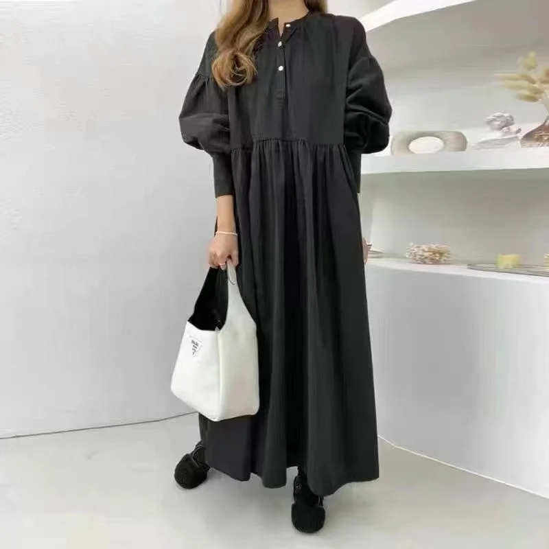 

Korean Loose Large Knee Length Shirt Skirt Sweet Lantern Sleeve Doll Skirt Dress Elegant Autumn 2022