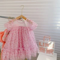 girls dress pink flower mesh princess dress flower girl dresses kids dresses for girls 2 year old baby girl clothes