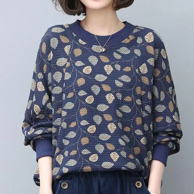 

Autumn Winter Print Loose Comfortable Fleece O Neck Long Sleeve Add Wool Upset Pullovers Fashion Street Casual Clothes for Women