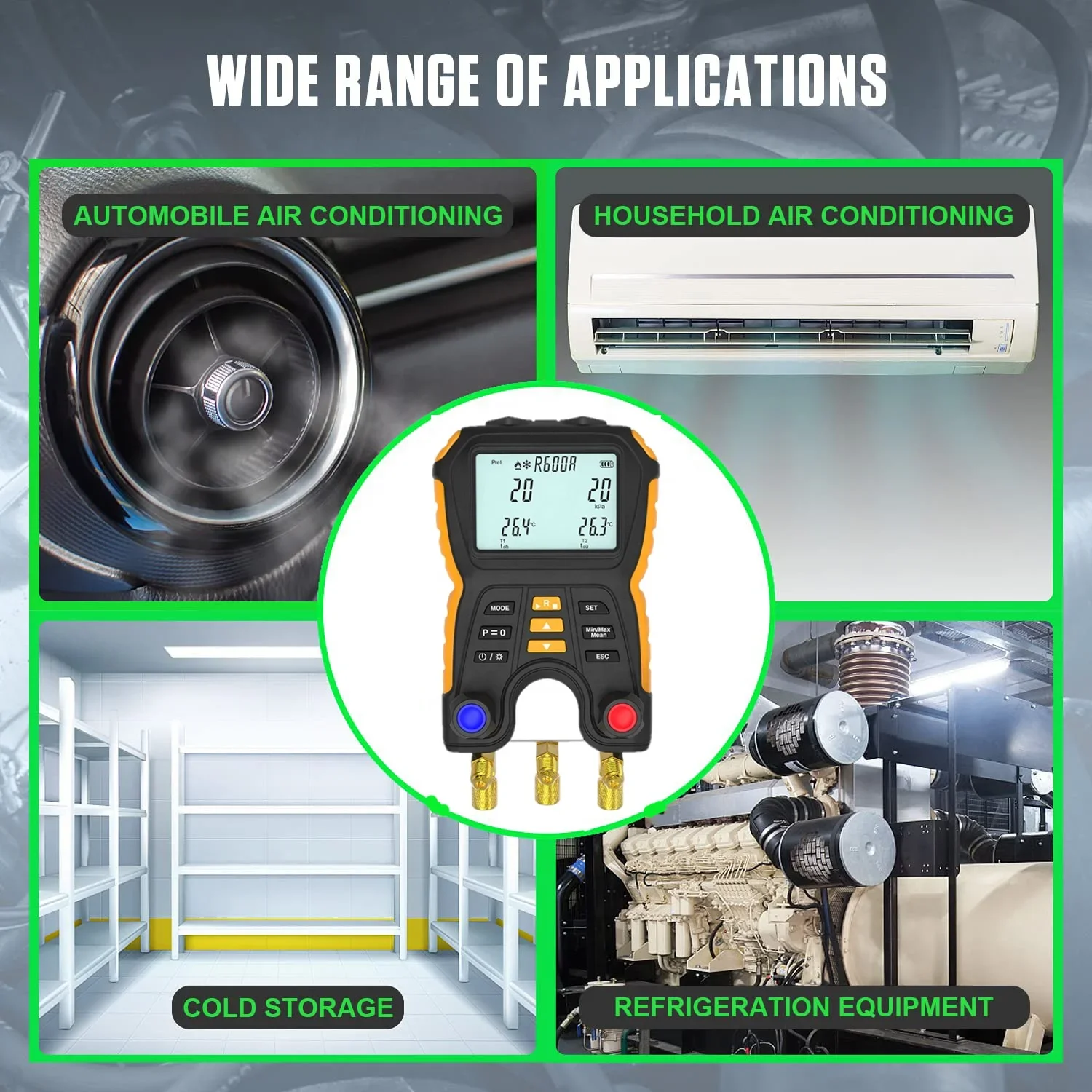 Hti Factory OEM/ODM Холодильный цифровой манометр в коллекторе Тестер температуры