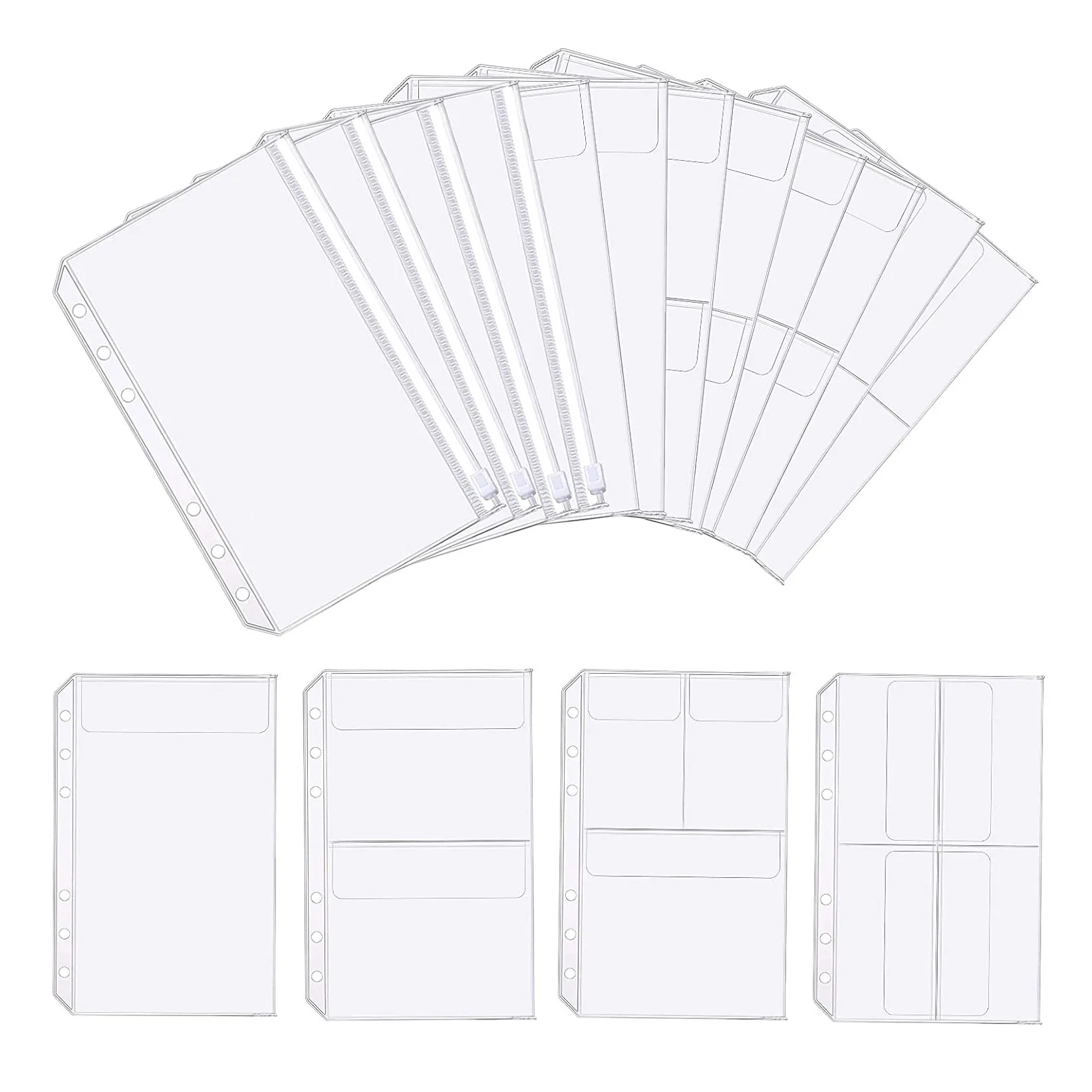 

12 Pieces A5 Size PVC 6 Holes Binder Budget Zipper Pockets Wallet Waterproof Document Bag for A5 Binder Notebook Filing Bags