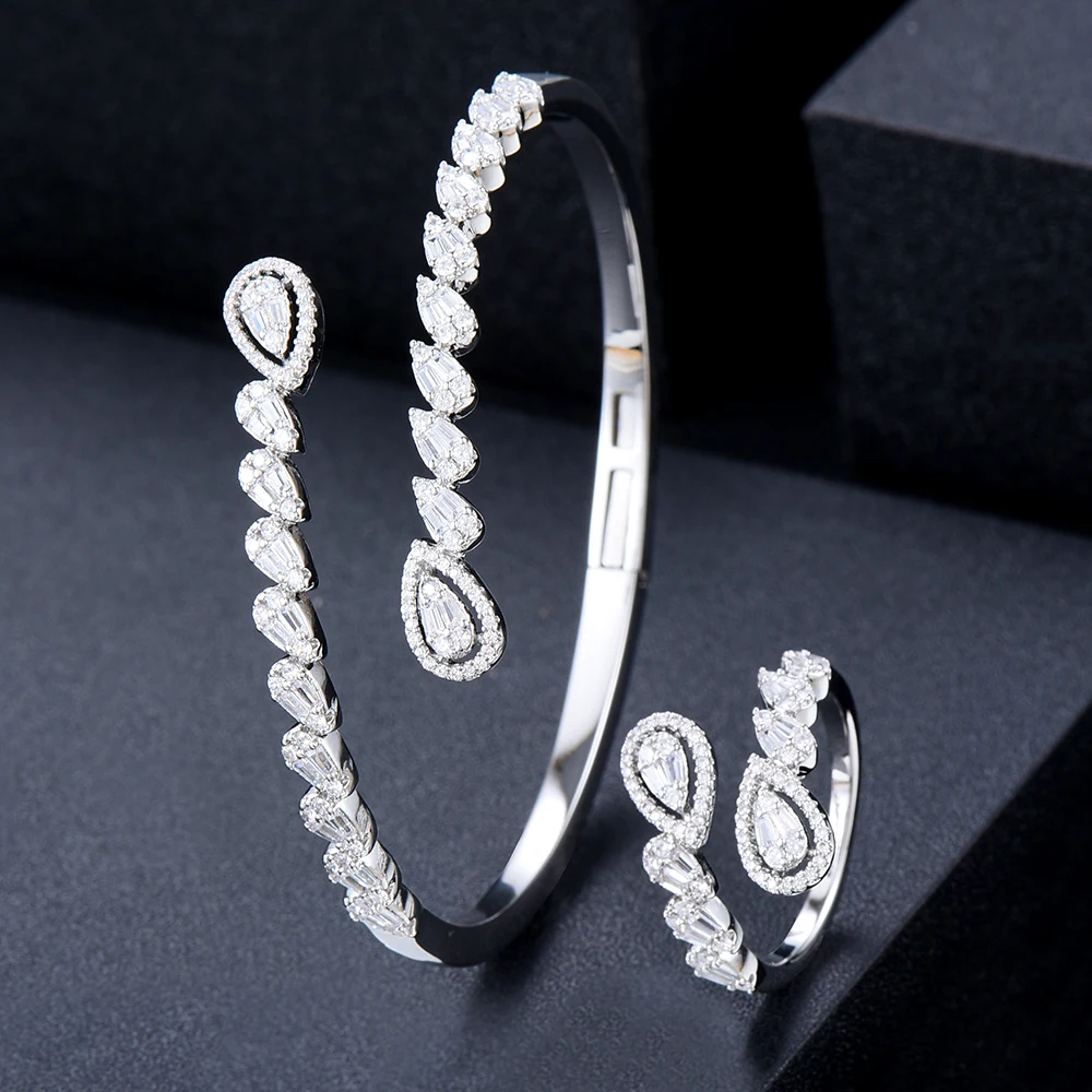 missvikki Trendy Stackable Sparkly Bangle Ring Set Mix Match For Women Couple Full Micro Cubic Zircon Party Wedding Saudi Arabic