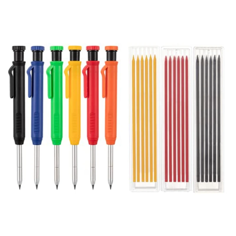 

Construction Pencils With 18 Pcs 2.8Mm Refills, Deep Hole Woodworking Maker With Built-In Sharpener