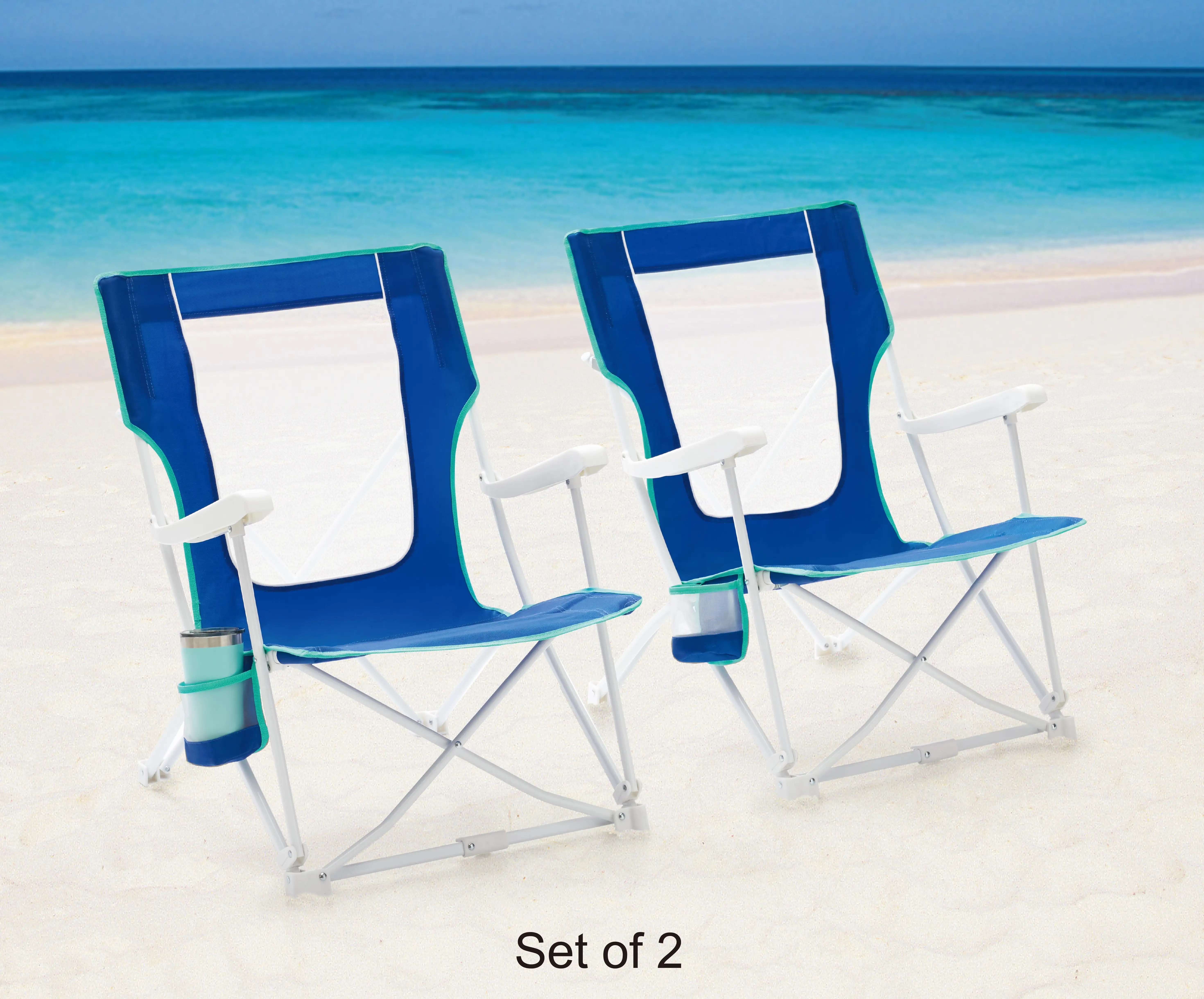 

2-Pack Folding Hard Arm Beach Bag Chair with Carry Bag, Blue