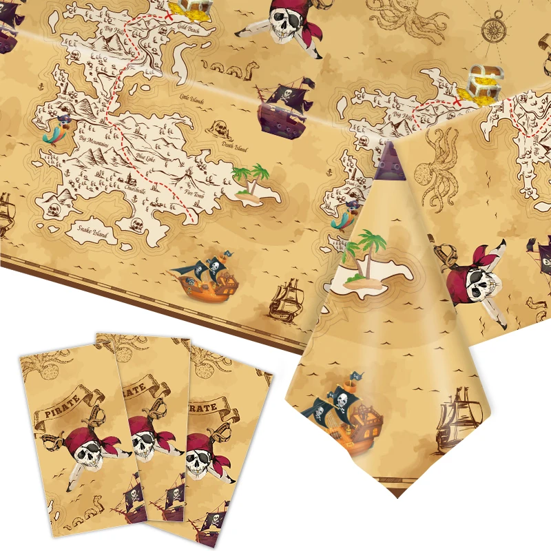 

Pirate Treasure Map Theme Birthday Party Decorations Disposable Tablecloth Kids Treasure Hunt Table Cloth Baby Shower Party Supp