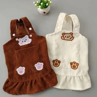 bear suspenders dress for dogs clothes pet cats and dogs spring skirts flying sleeves corduroy cute princess skirt pets clothes