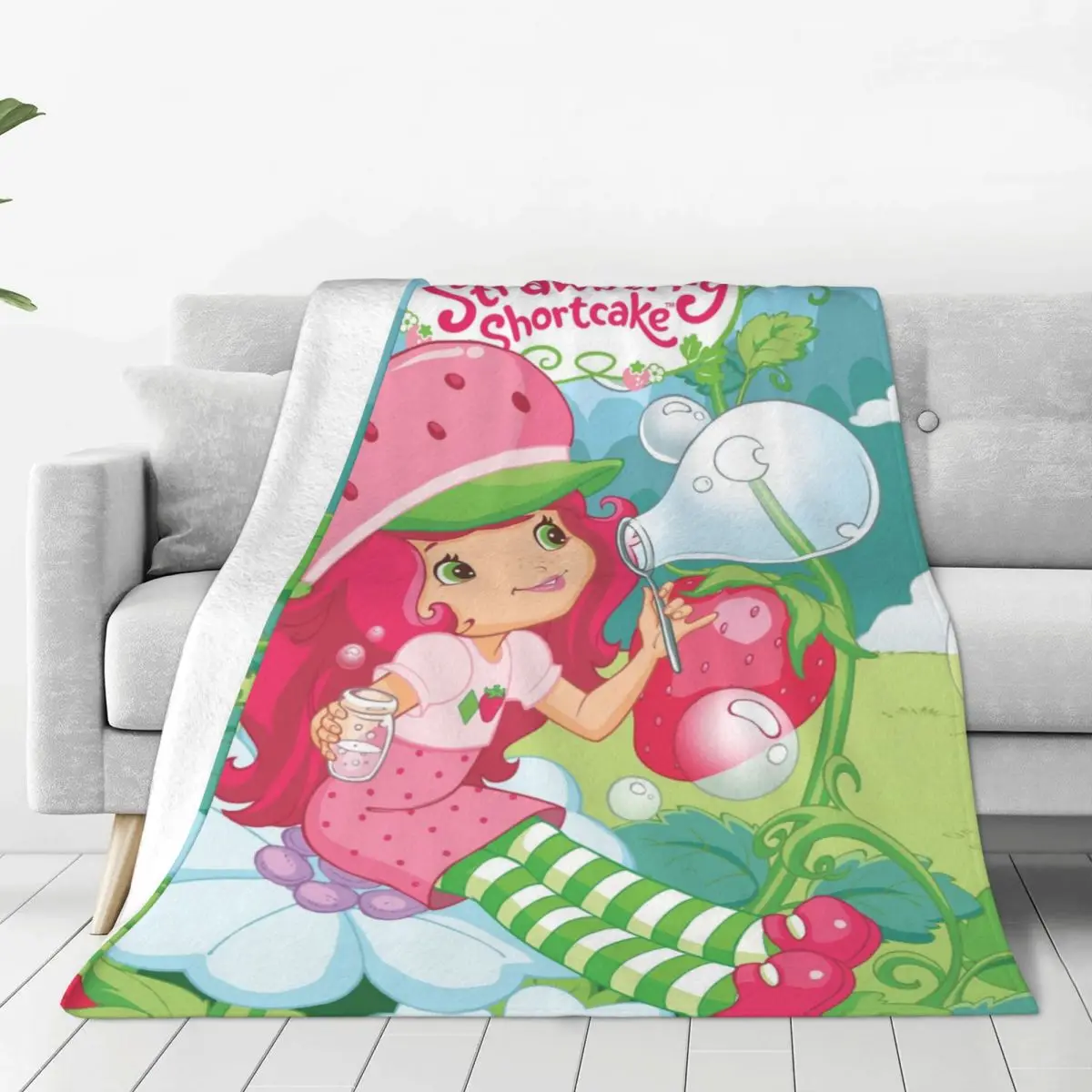 

Strawberry Shortcake Flower Blanket Cover Fleece Cute Cartoon Super Soft Throw Blankets for Home Couch Bedroom Quilt