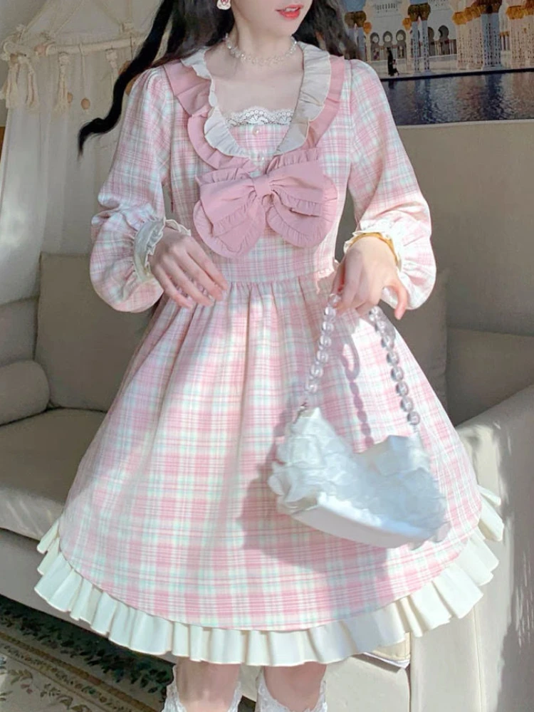 

Летнее розовое японское милое платье для женщин 2022 милое платье с бантом в студенческом стиле женское повседневное французское мини-платье...