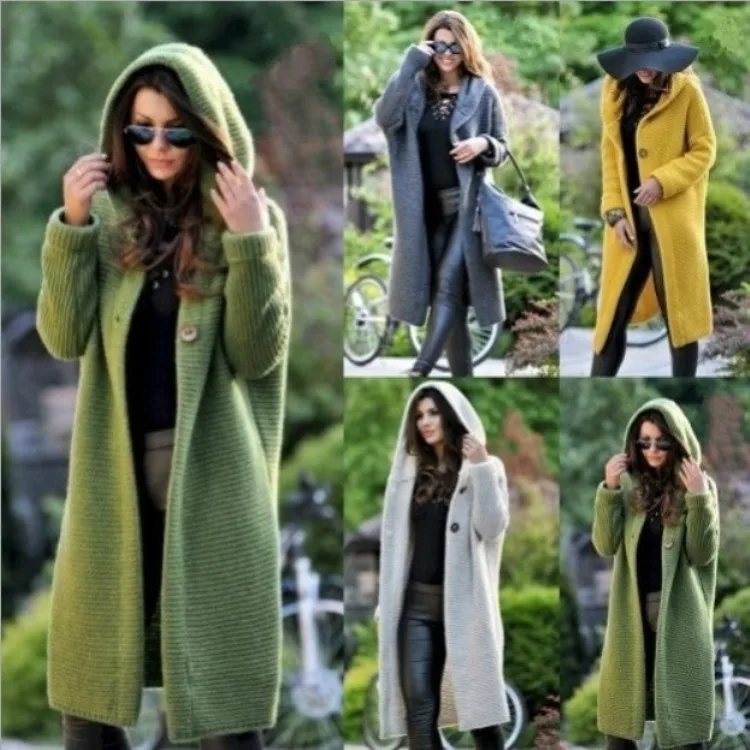 

2022 spring new women's mid-length sweater hooded cardigan women's knitwear